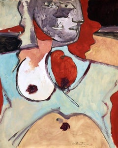 "Two Faces" Original Gouache on Paper, Signed by Artist
