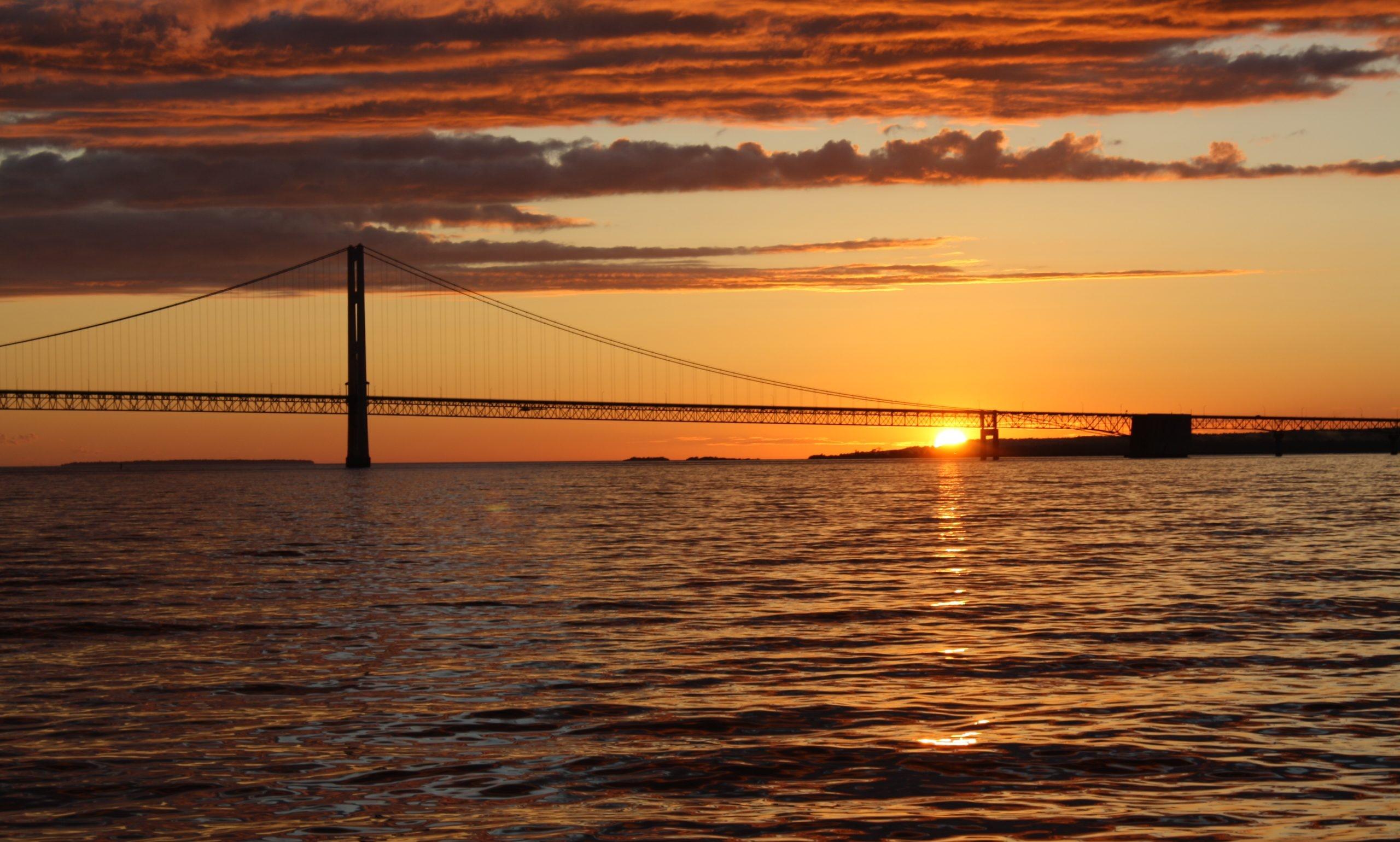 Deborah Benedic Landscape Photograph - Sunset, Big Mac (Mackinaw Bridge). Photograph. 