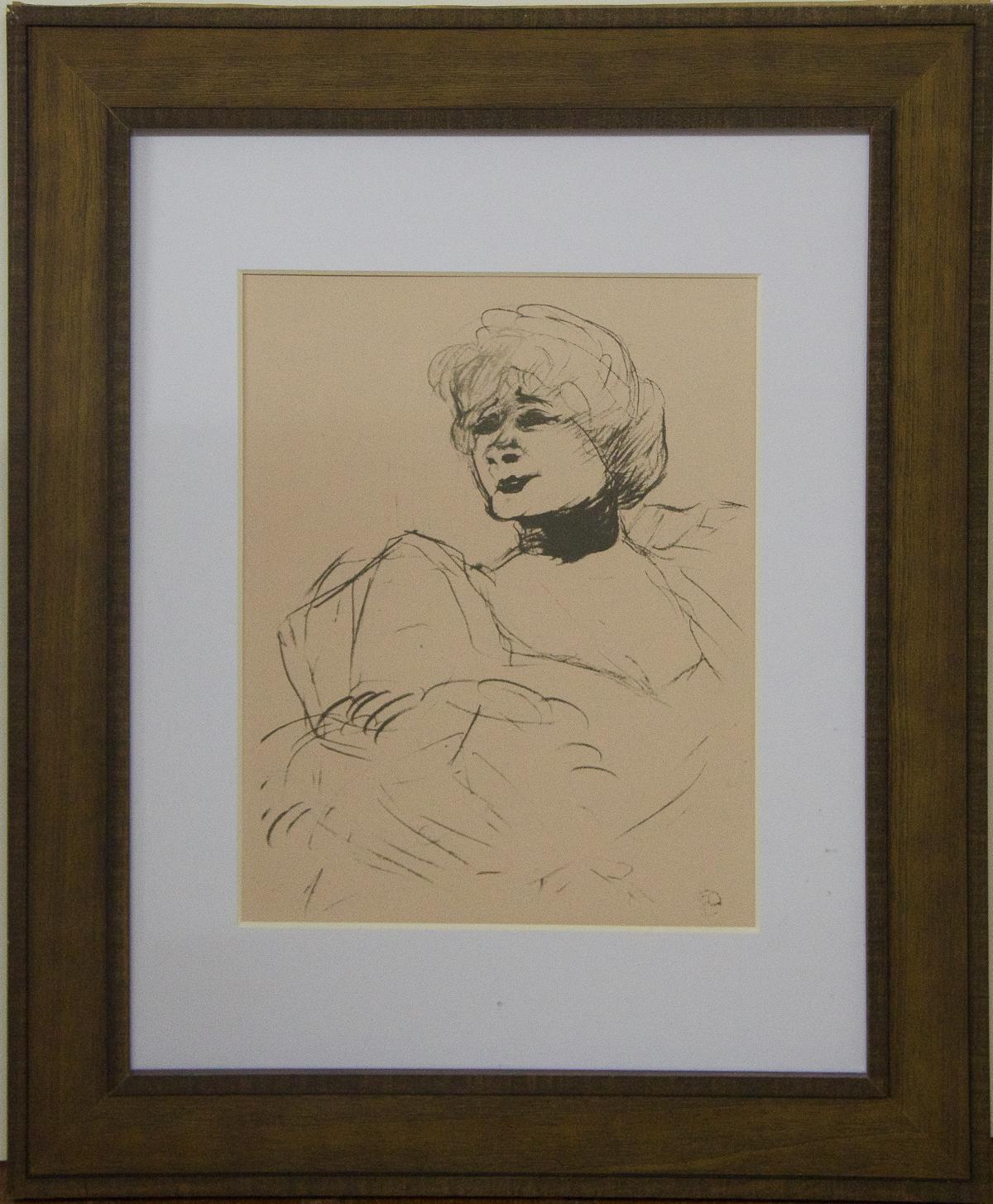 Unknown Portrait - Framed Lithographic Etching of Victorian Styled Woman by Toulouse Lautrec