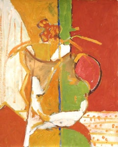 "Red Flower In A Vase" Original Gouache on Paper, Signed by Artist