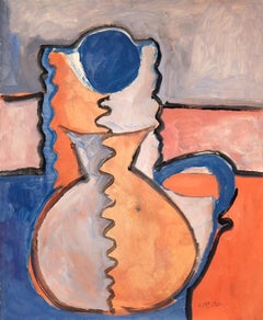 "Blue Flower In A Vase" Original Gouache on Paper, Signed by Artist