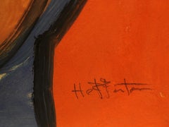 "Blue Flower In A Vase" Original Gouache on Paper, Signed by Artist