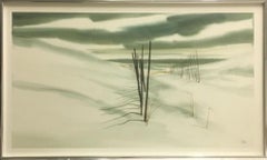 Winter Lithograph Print, Signed, Landscape, Late 20th Century, 15x25