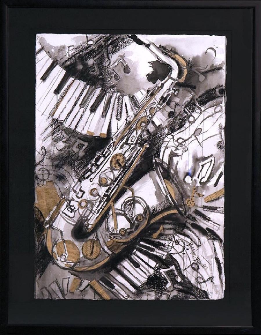 Smooth Jazz-Mixed Media on Paper, Signed by Artist - Mixed Media Art by Roselyn Rhodes