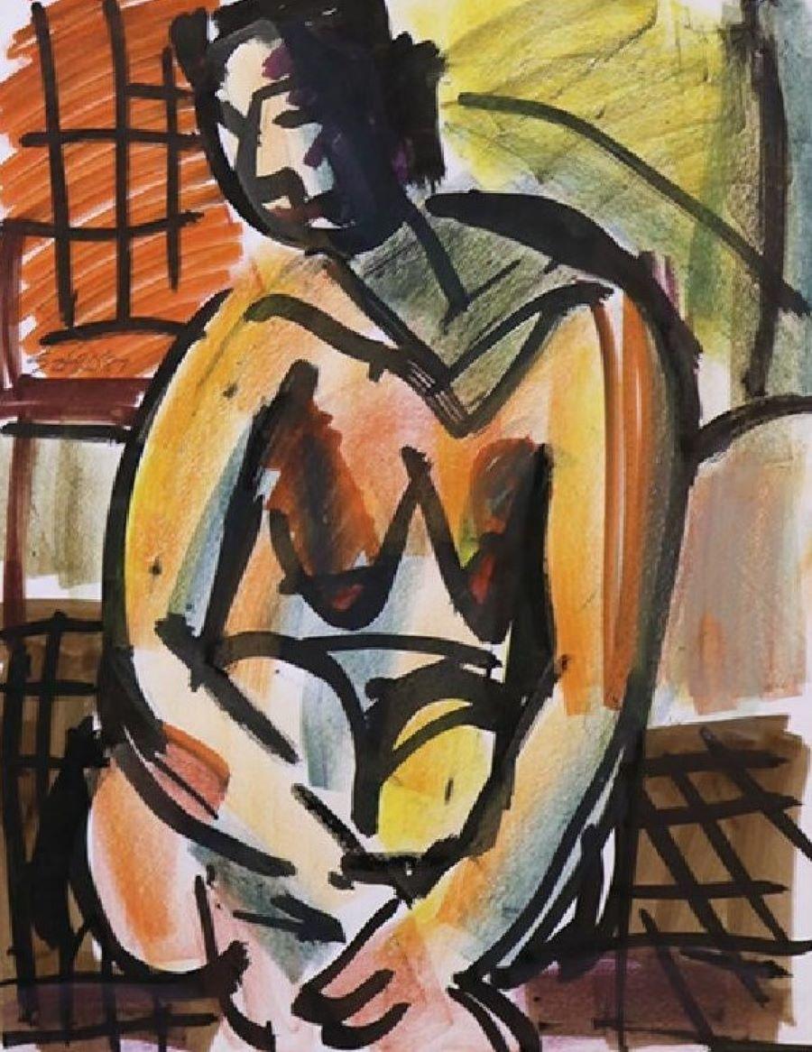Szaro Nude - "Naomi" Original Watercolor on Paper/Pencil-Signed and Dated by Artist