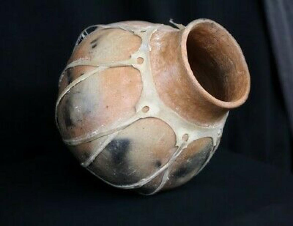 Earthenware Vessel with Animal Skin. Believed to be Tarahumara (Northern Mexico) - Mixed Media Art by Unknown