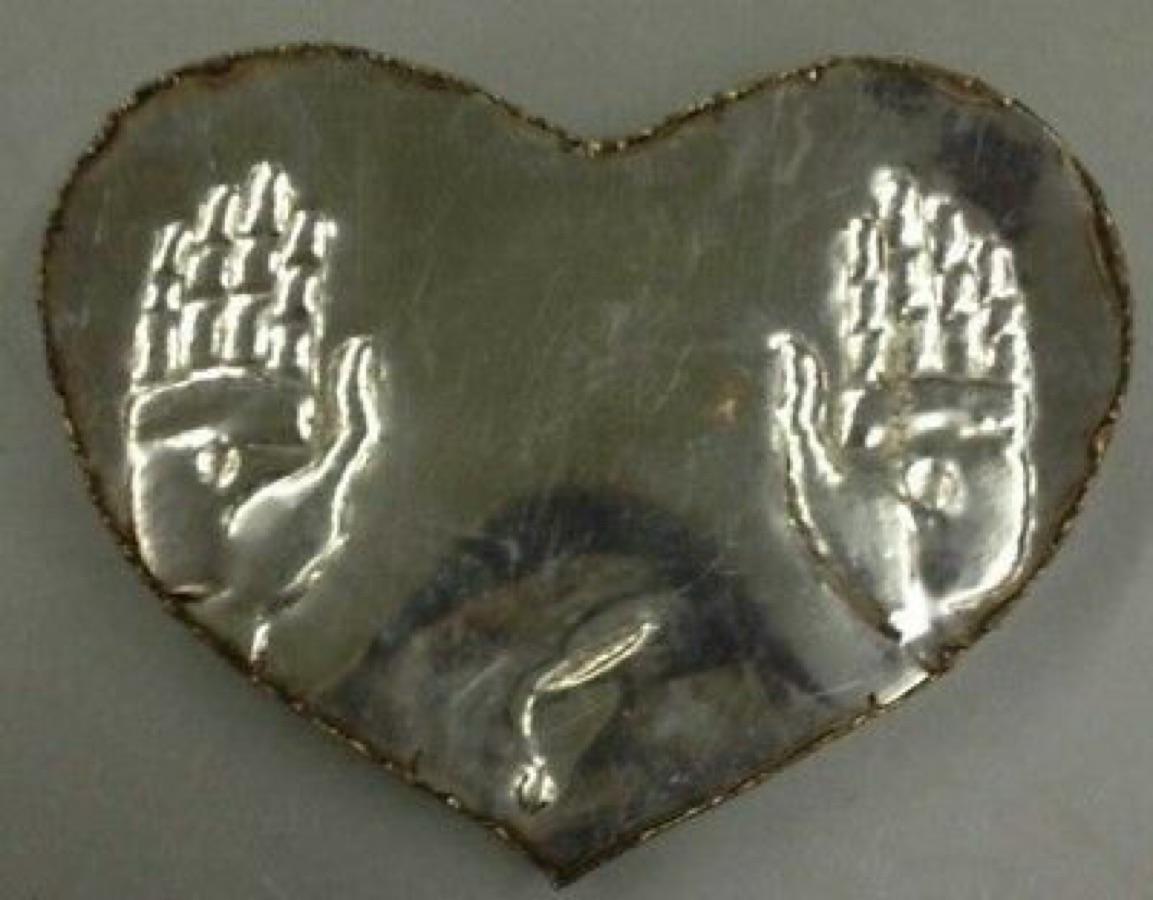 Marian Owczarski Abstract Sculpture - Hearts and Hands Stainless Steel Sculpture (Imprint of the Artist’s Hands)