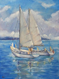 Sailing-Original Oil on Unstretched Canvas, Signed by Artist