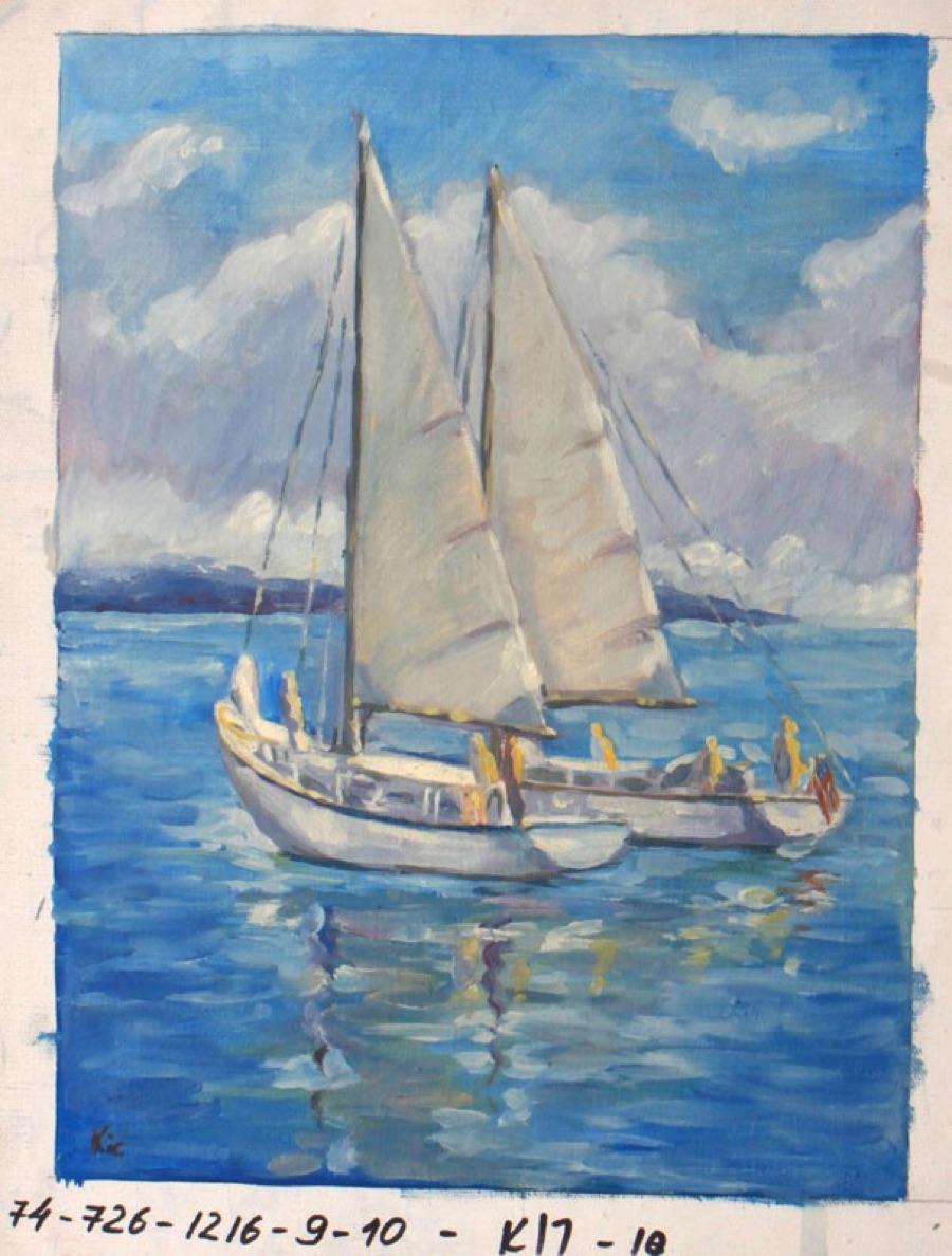 Sailing-Original Oil on Unstretched Canvas, Signed by Artist - Painting by Kir