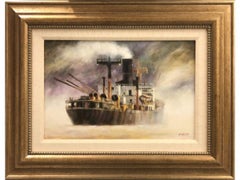 Tramp Steamer-Framed Original Oil on Canvas, Signed by Artist