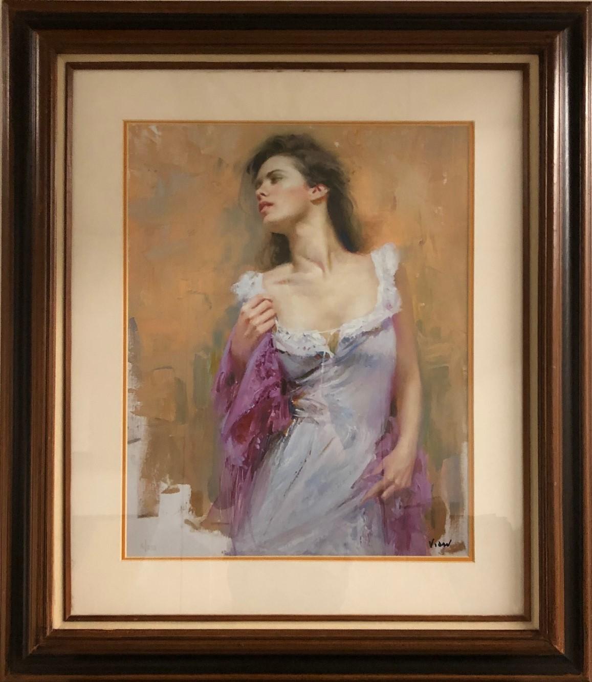 Vidan Portrait Print - Portrait of a Woman-Framed Limited Edition Lithograph, Signed by Artist