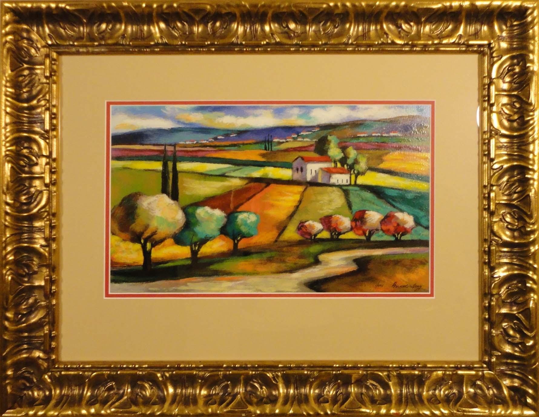 Slava Brodinsky Landscape Print - Valley Overlook-Framed Limited Edition Serigraph, Signed by Artist