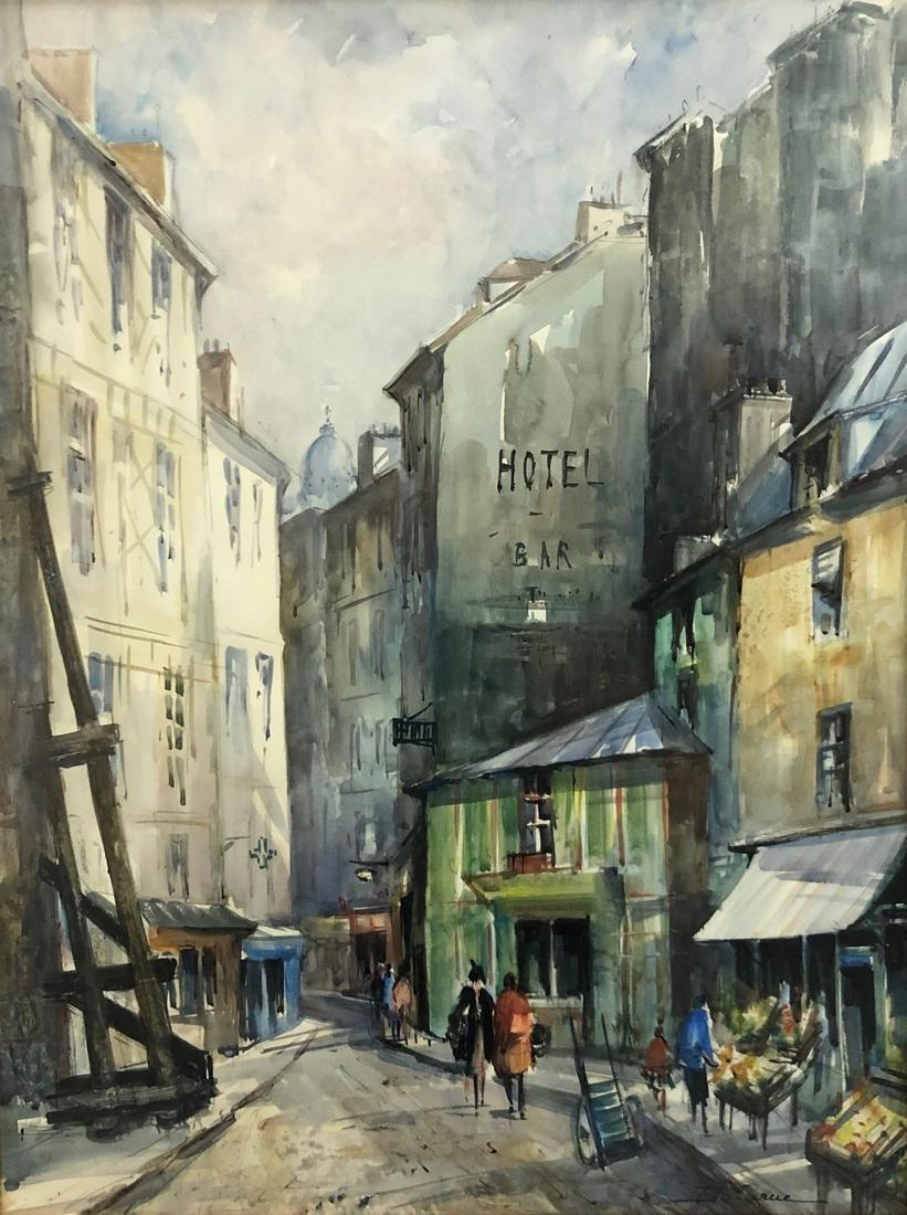 N'e a' Paris-gerahmtes Aquarell. Signiert vom Künstler – Art von Lucien Delarue