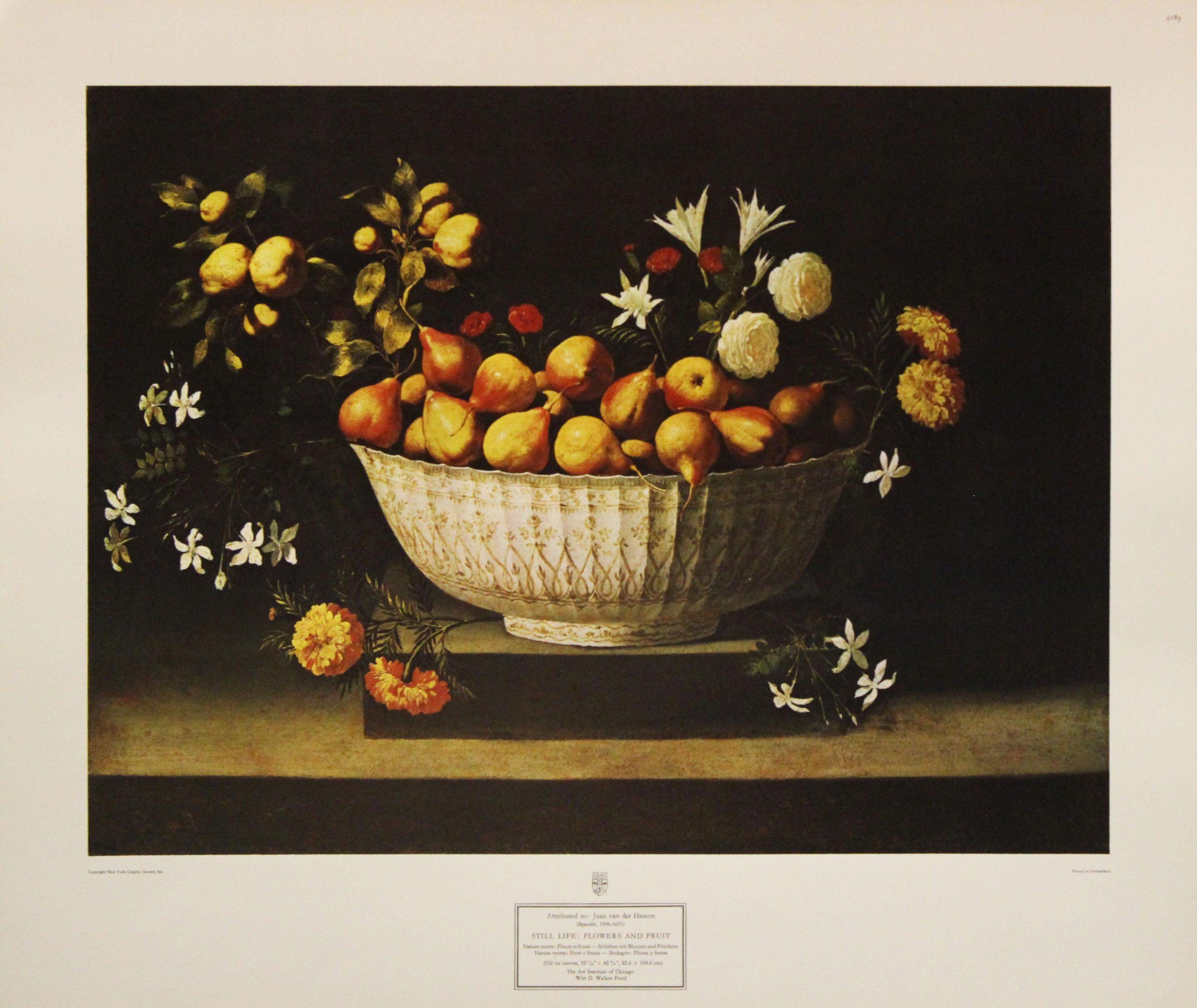 Juan van der Hamen Still-Life Print - “Still Life: Flowers and Fruit” Poster. Copyright New York Society, Inc. 