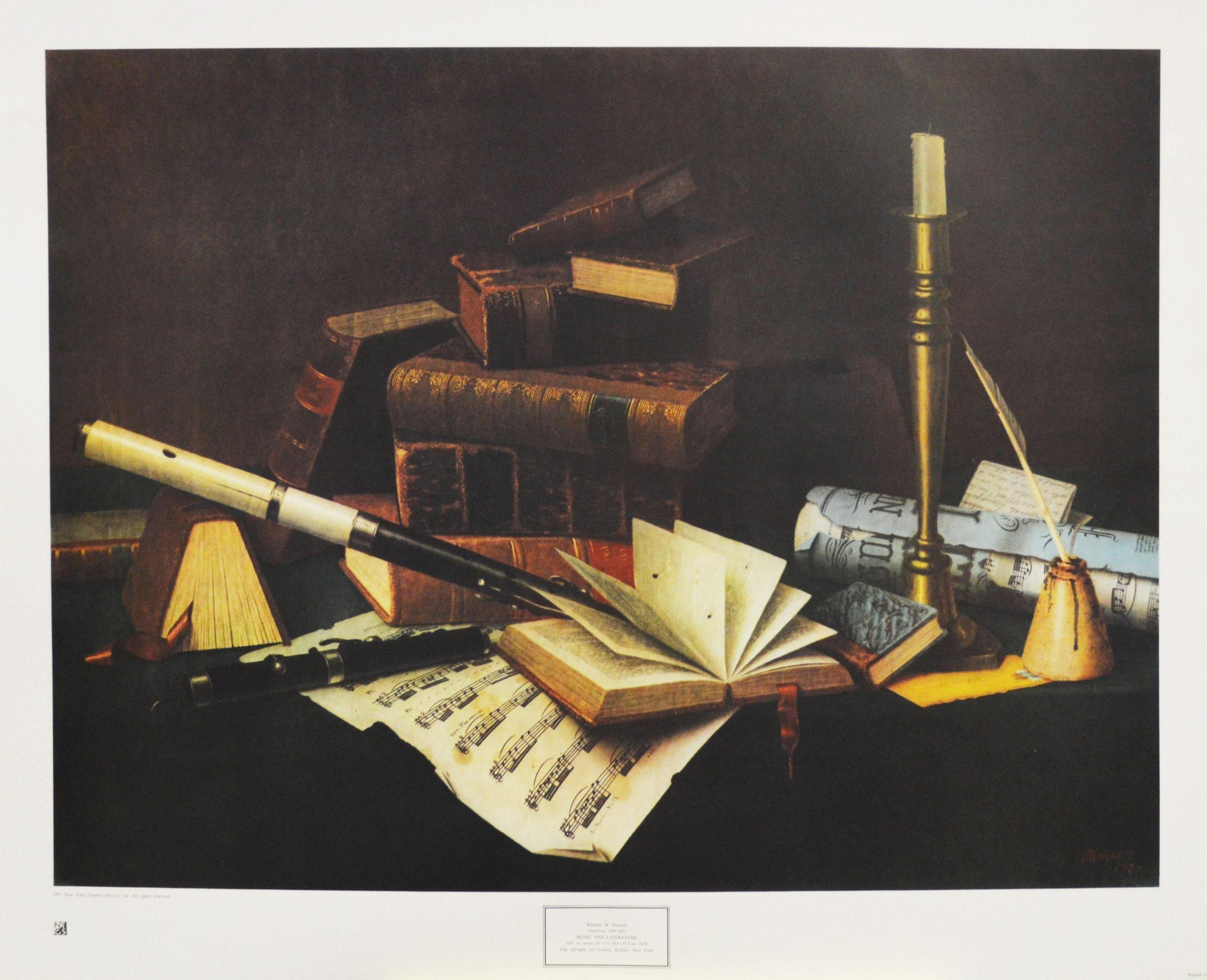 William M. Harnett Still-Life Print - “Music and Literature” Poster.  Copyright 1977 New York Graphic Society Ltd.