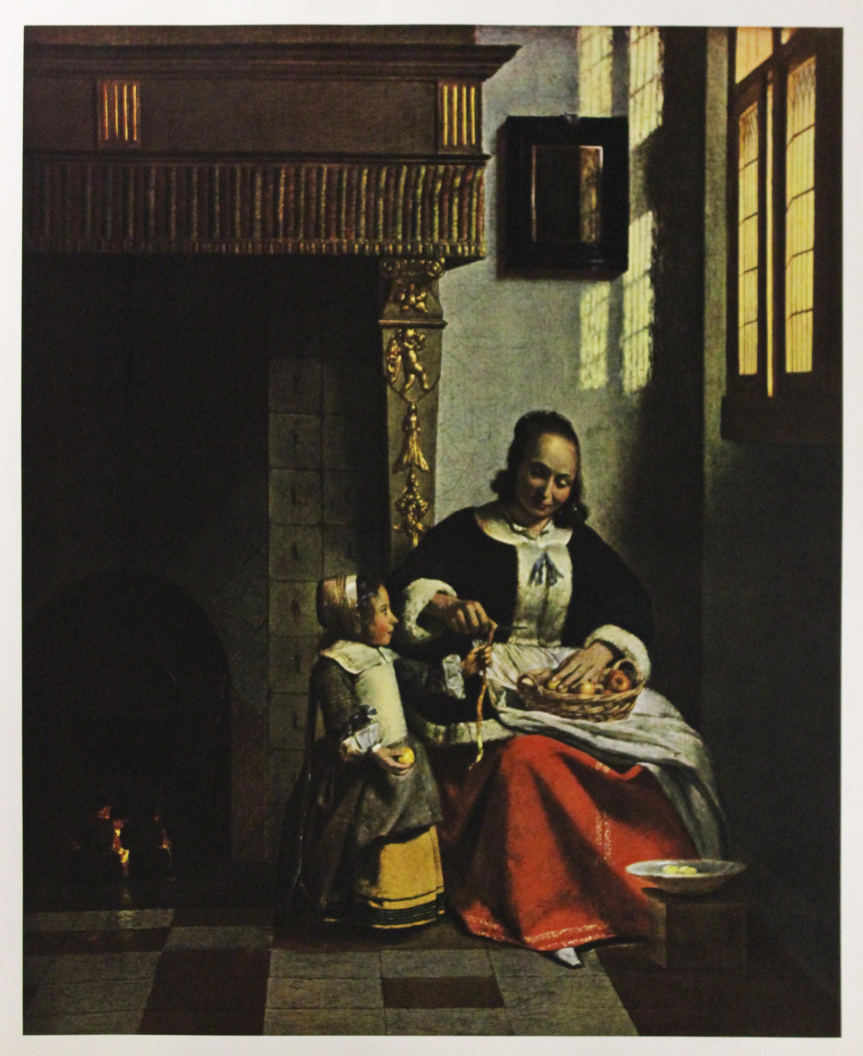 Pieter de Hooch Portrait Print - Eine Frau, Äpfel Schälend-Poster. 