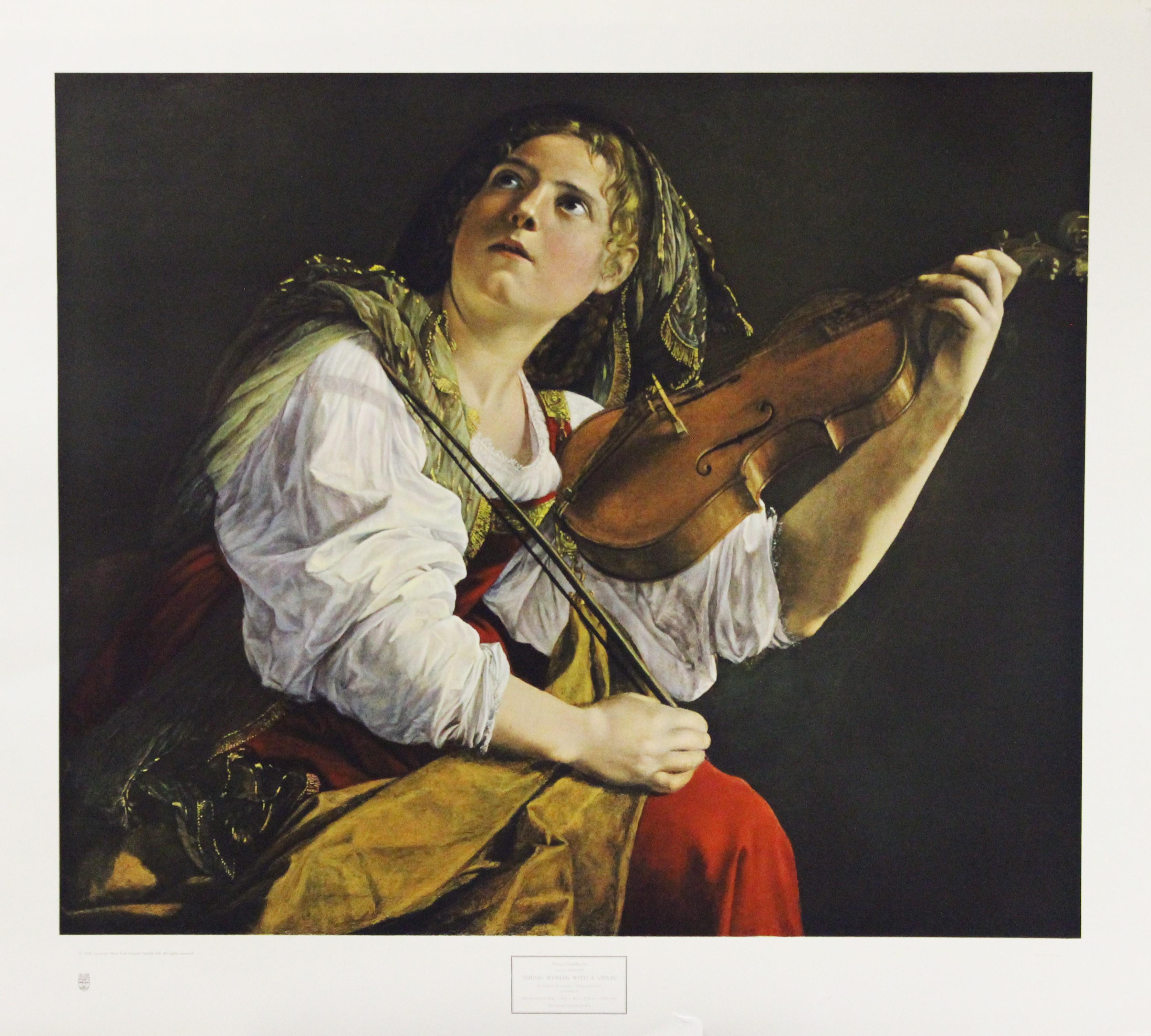 Orazio Gentileschi Portrait Print - Young Woman With A Violin-Poster. New York Graphic Society Ltd. 