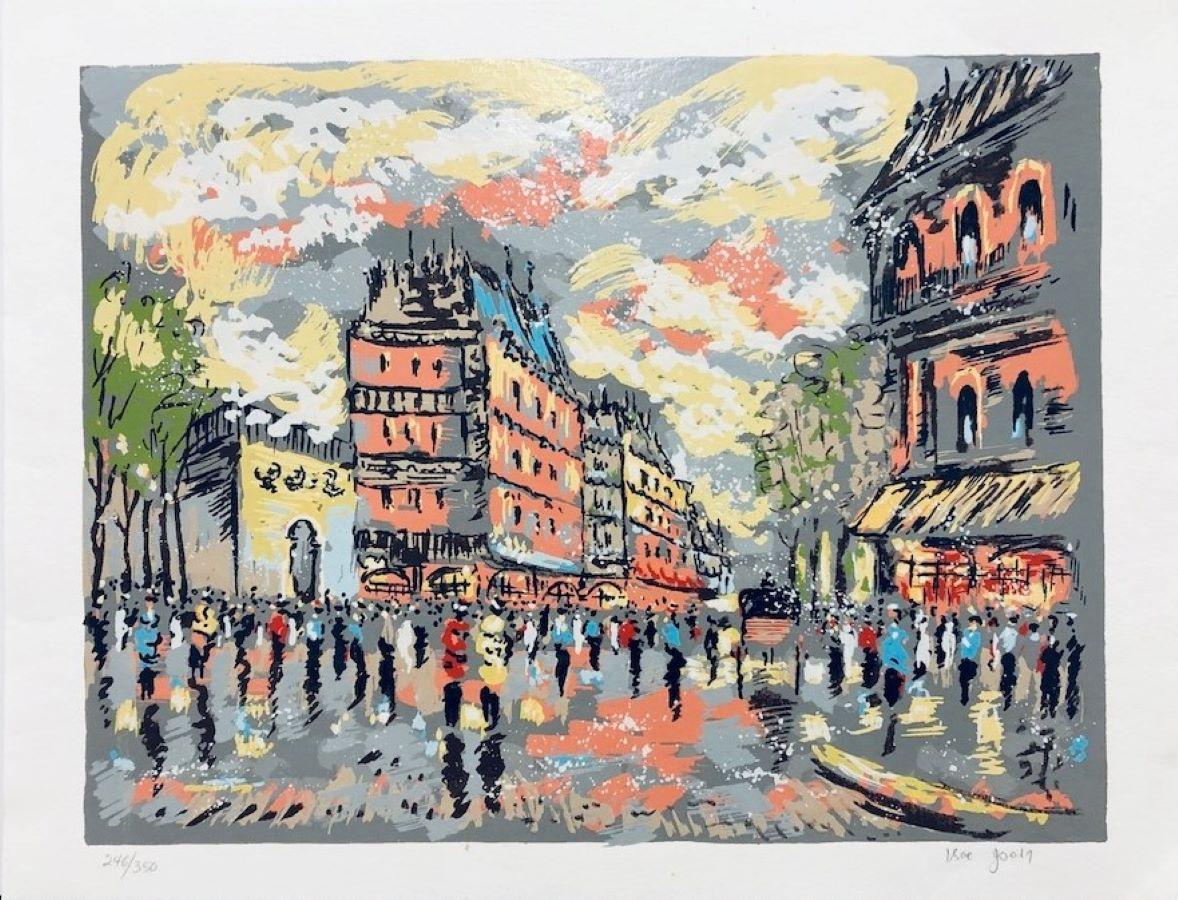 Isac Goody  Landscape Print - (Title Unknown) Street Scene. Limited Edition Serigraph. Signed by Artist.