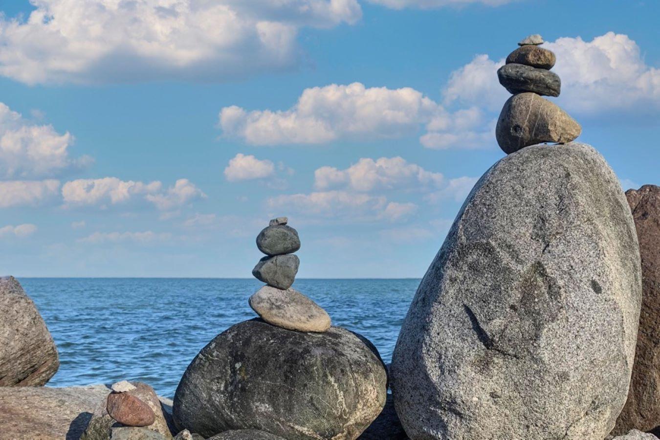 Deborah Benedic Landscape Photograph - Inuksuks-Anchor Bay, Michigan (Detail with Clouds). Photograph