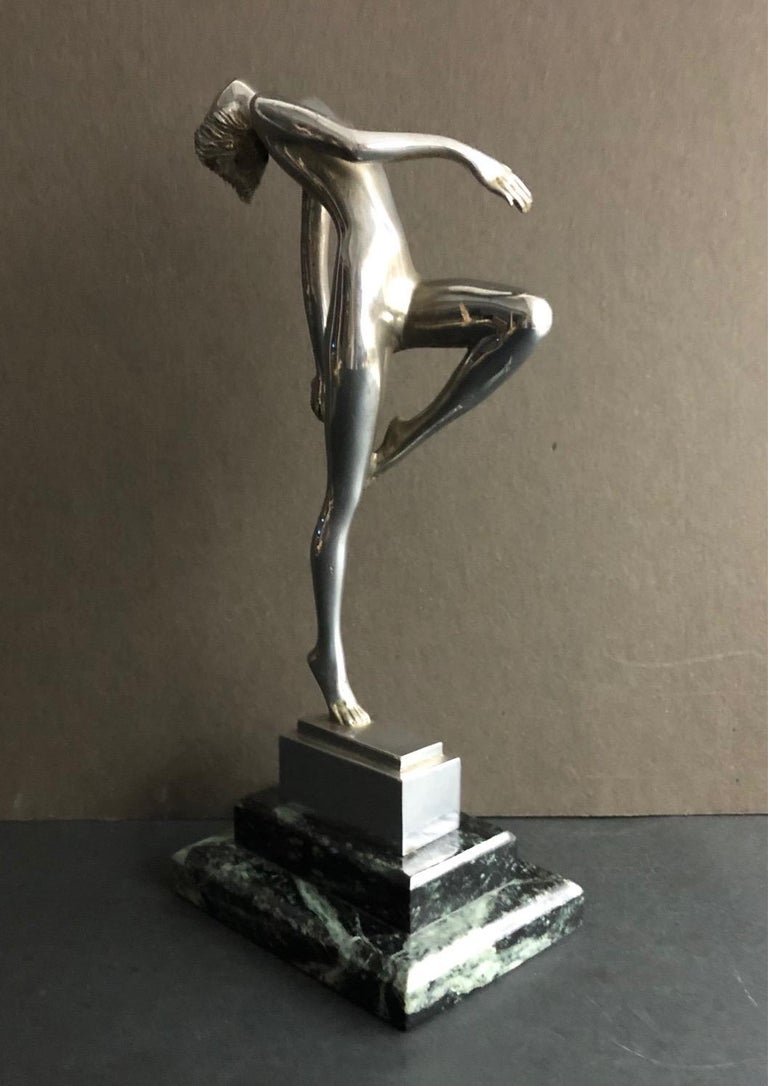(Title Unknown) Silver Dancing Female Nude on a Green and Black Marble Base 3