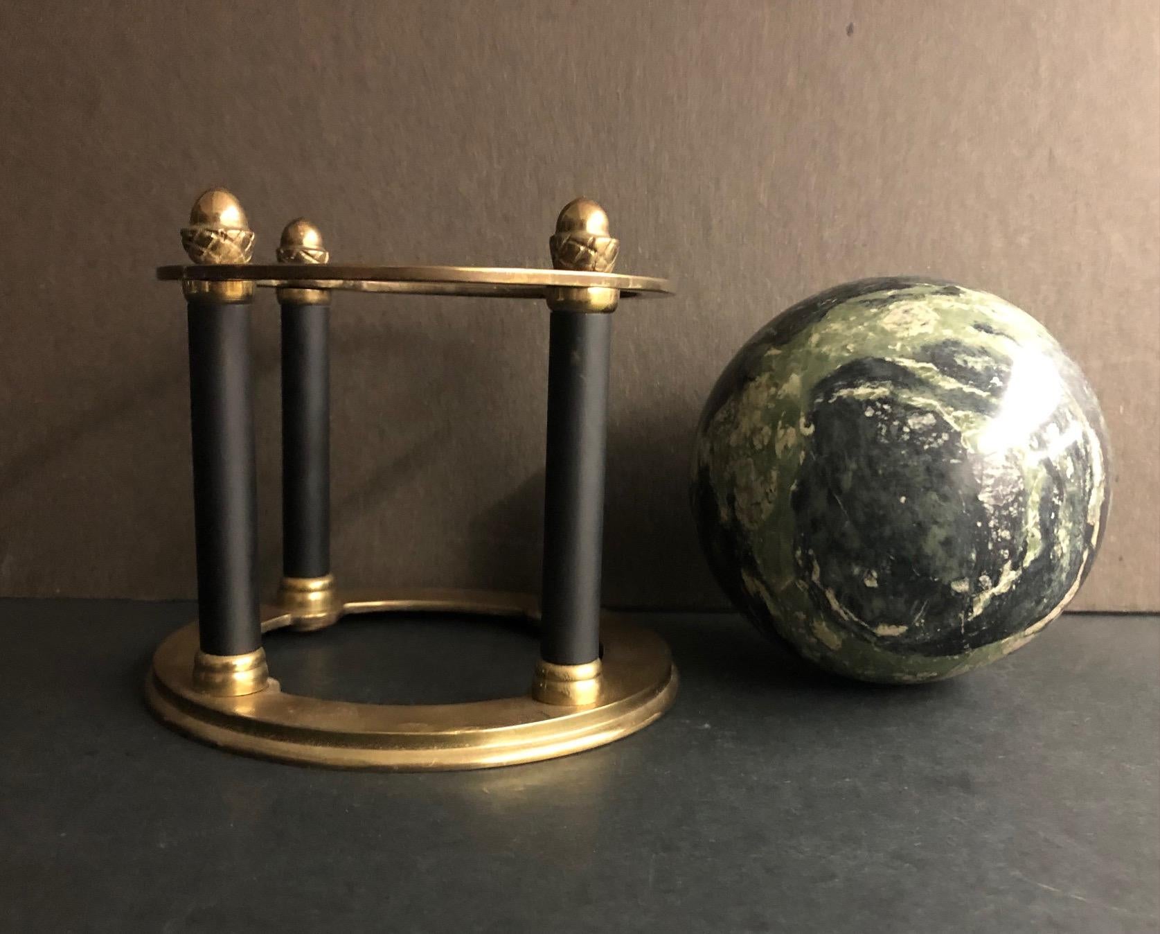 Green Marble Sphere on Black and Gold Base 1