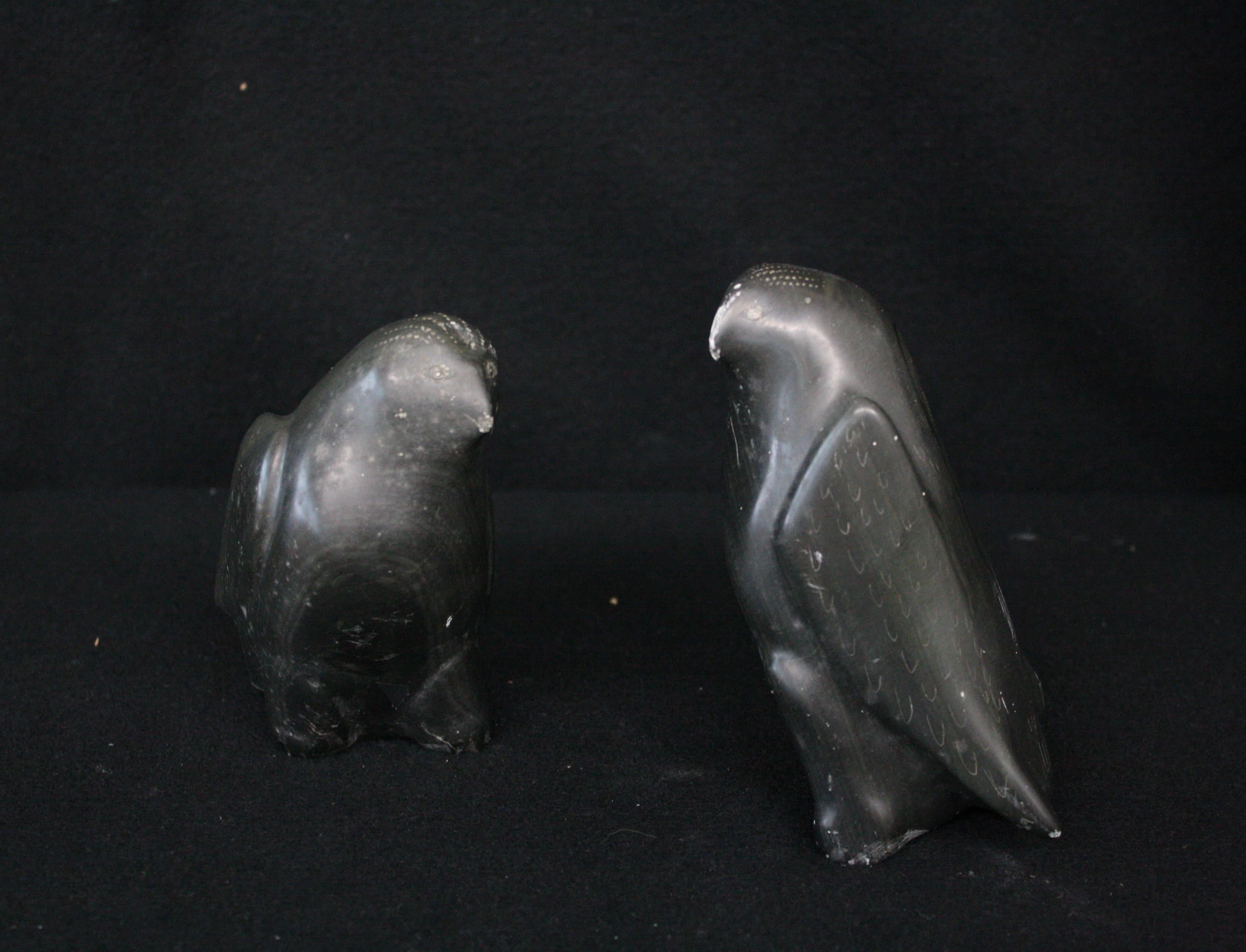 Unknown Figurative Sculpture - Inuit Soapstone Carvings-Owls (Set of Two)