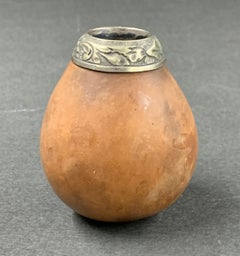 Peruvian Carved Gourd with Metal Lip
