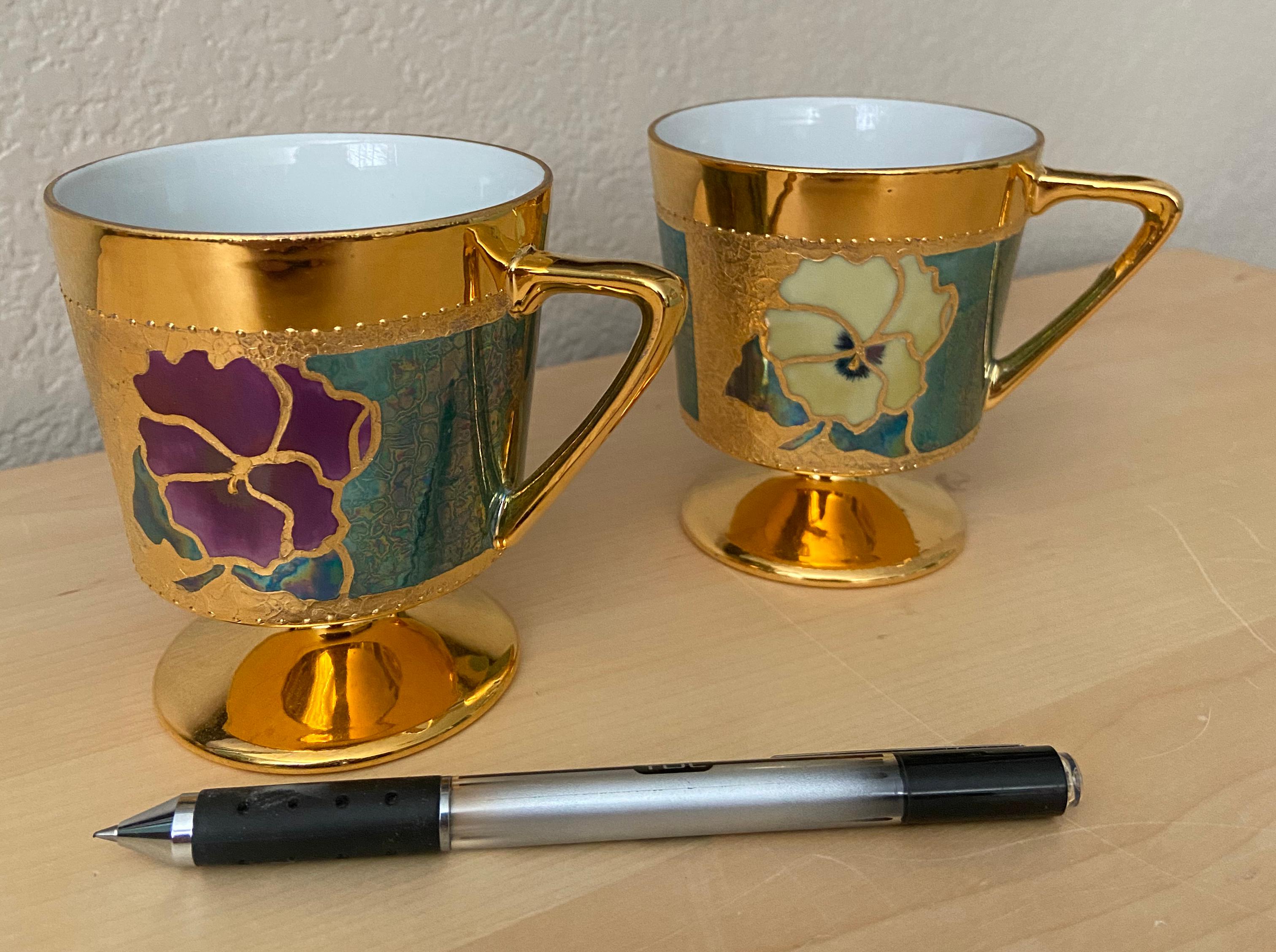 Meditate Tea Cups, 3"x3" Luster and Gold on Porcelain - Art by Carolyn Barlock