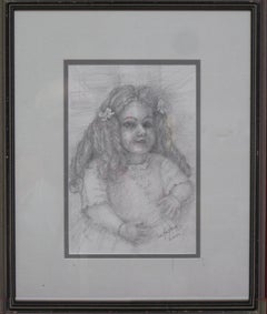 Muñeca vieja, 10x6,5", dibujo a lápiz, enmarcado