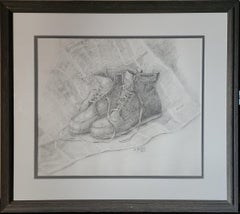 Chaussures de poupée, 9x11", dessin au crayon, encadré