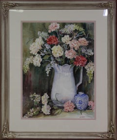 Maravilla de clavel, 24x18", naturaleza muerta en acuarela, enmarcado