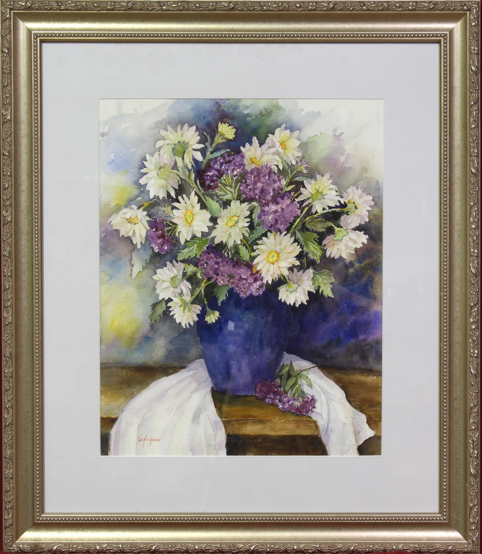 Margaritas, 18x14", bodegón floral en acuarela, enmarcado