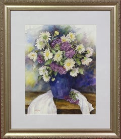 Marguerites, 18x14", aquarelle nature morte florale, encadrée