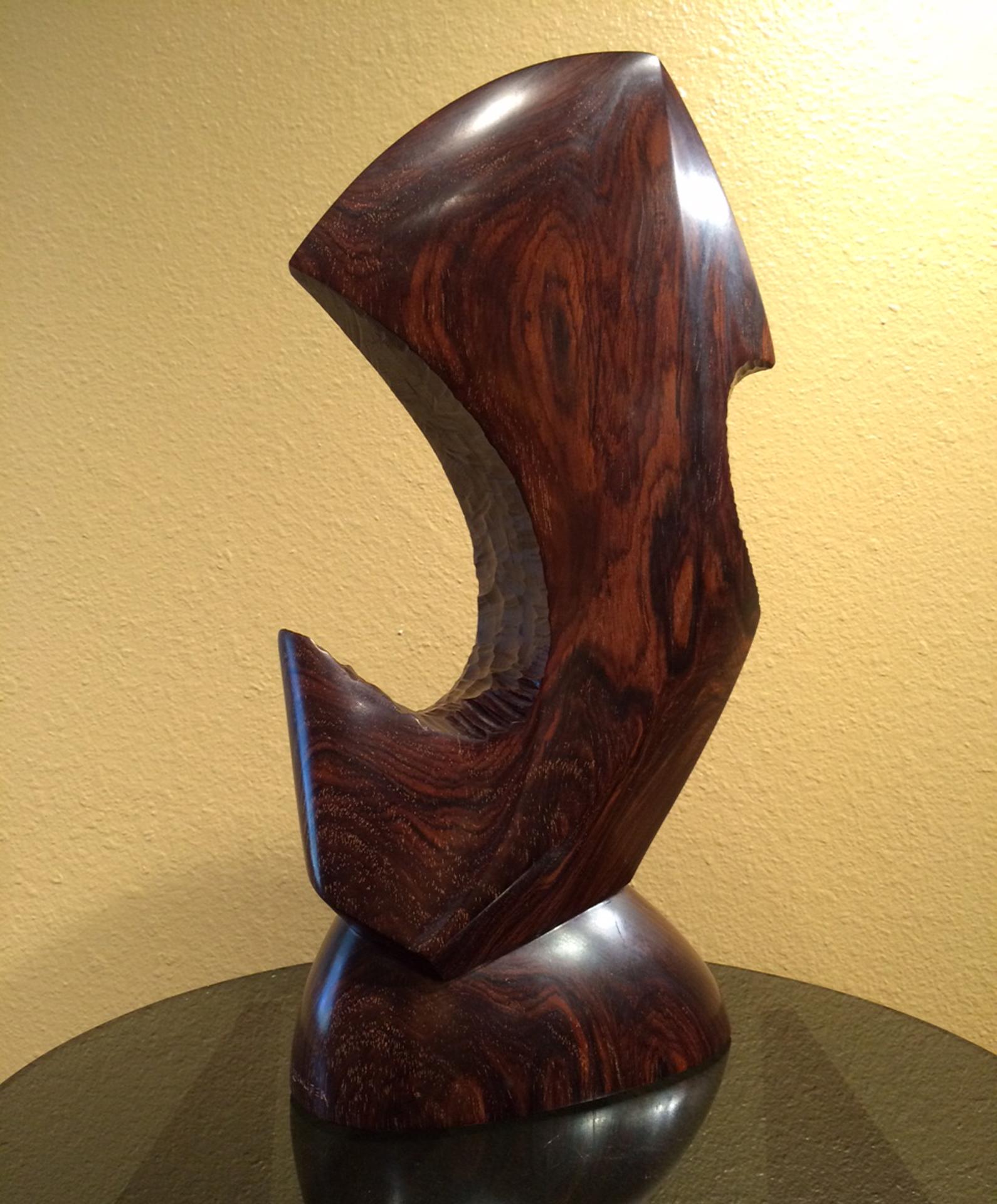 Leviatano, scultura in legno di cocobolo intagliato 17x10x4 - Sculpture Contemporaneo di Mark Leichliter
