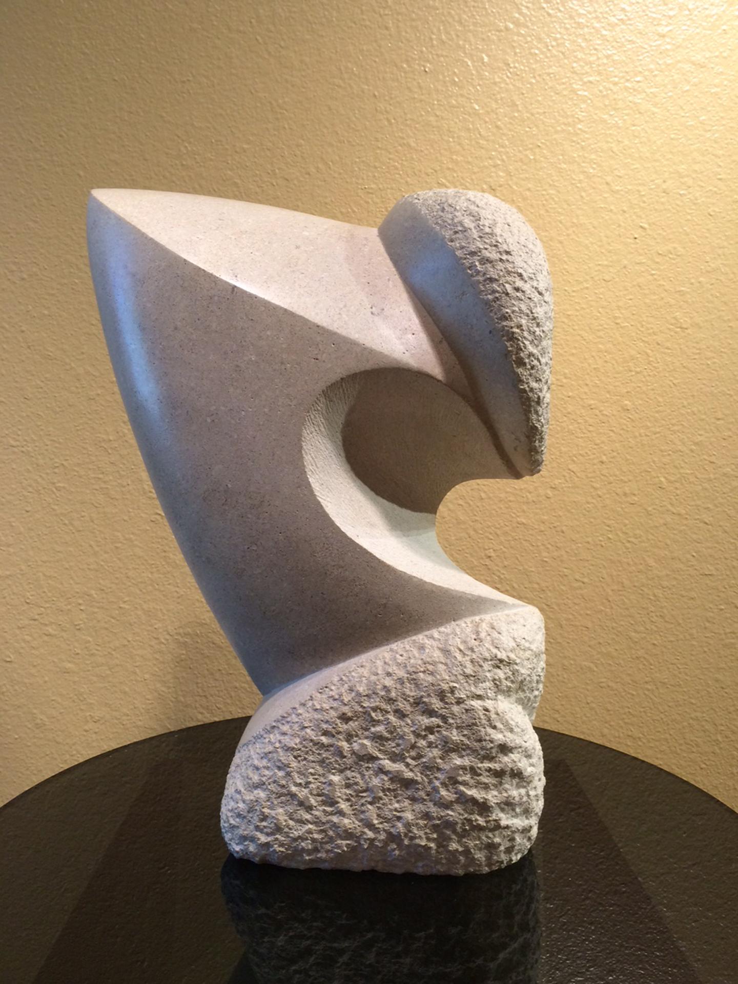 Mark Leichliter Abstract Sculpture - Nike, 14"x10"x4" Carved Limestone sculpture