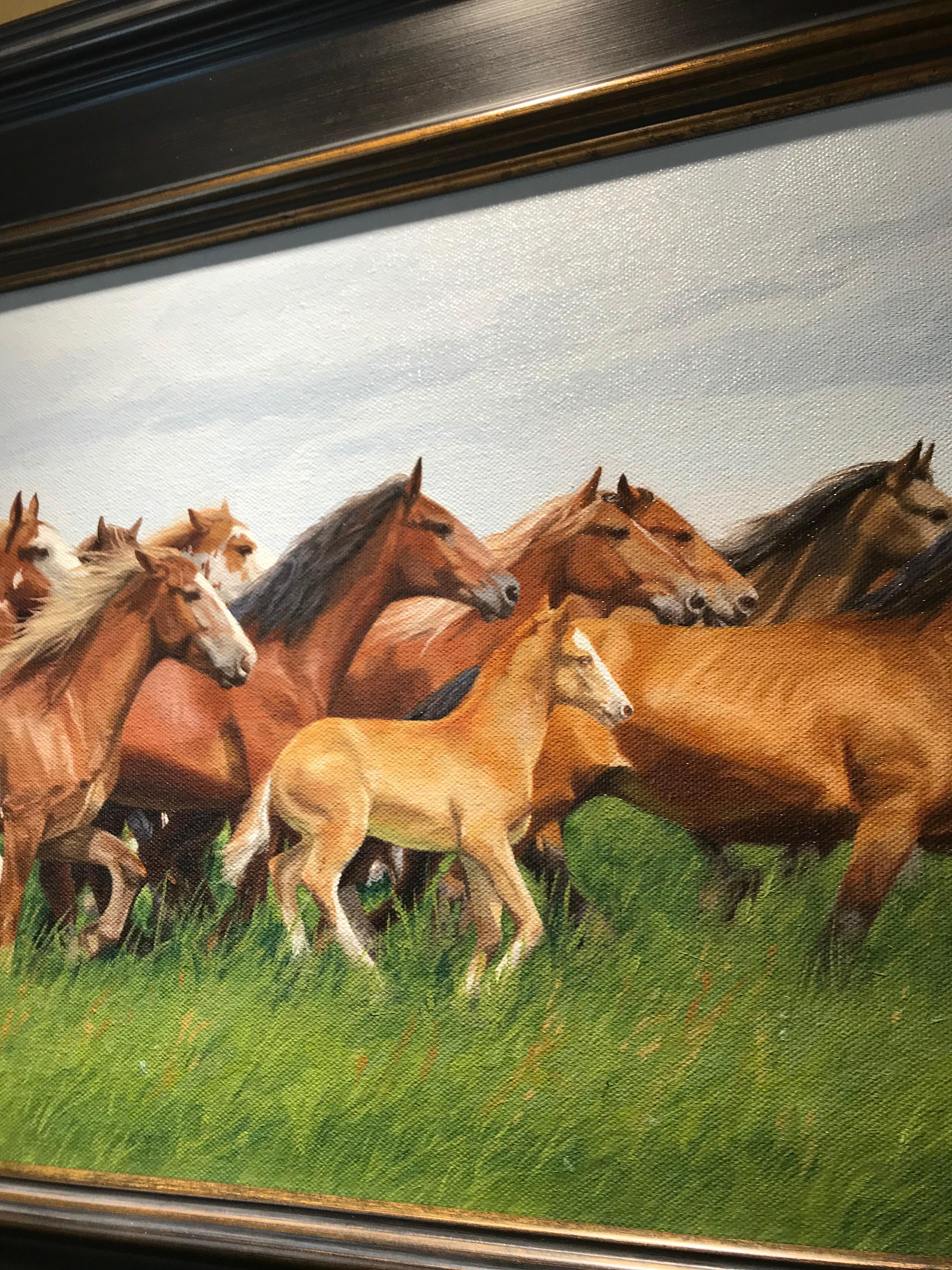 Running Horses - Brown Animal Painting by Gary Miller