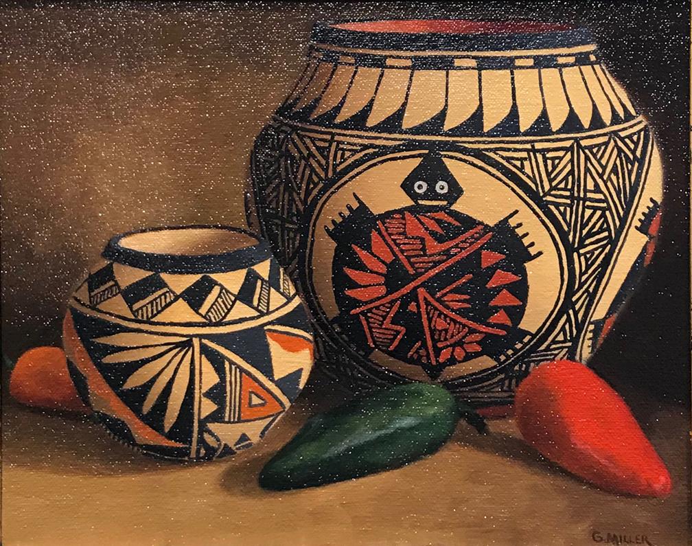 Acoma Pottery - Painting by Gary Miller