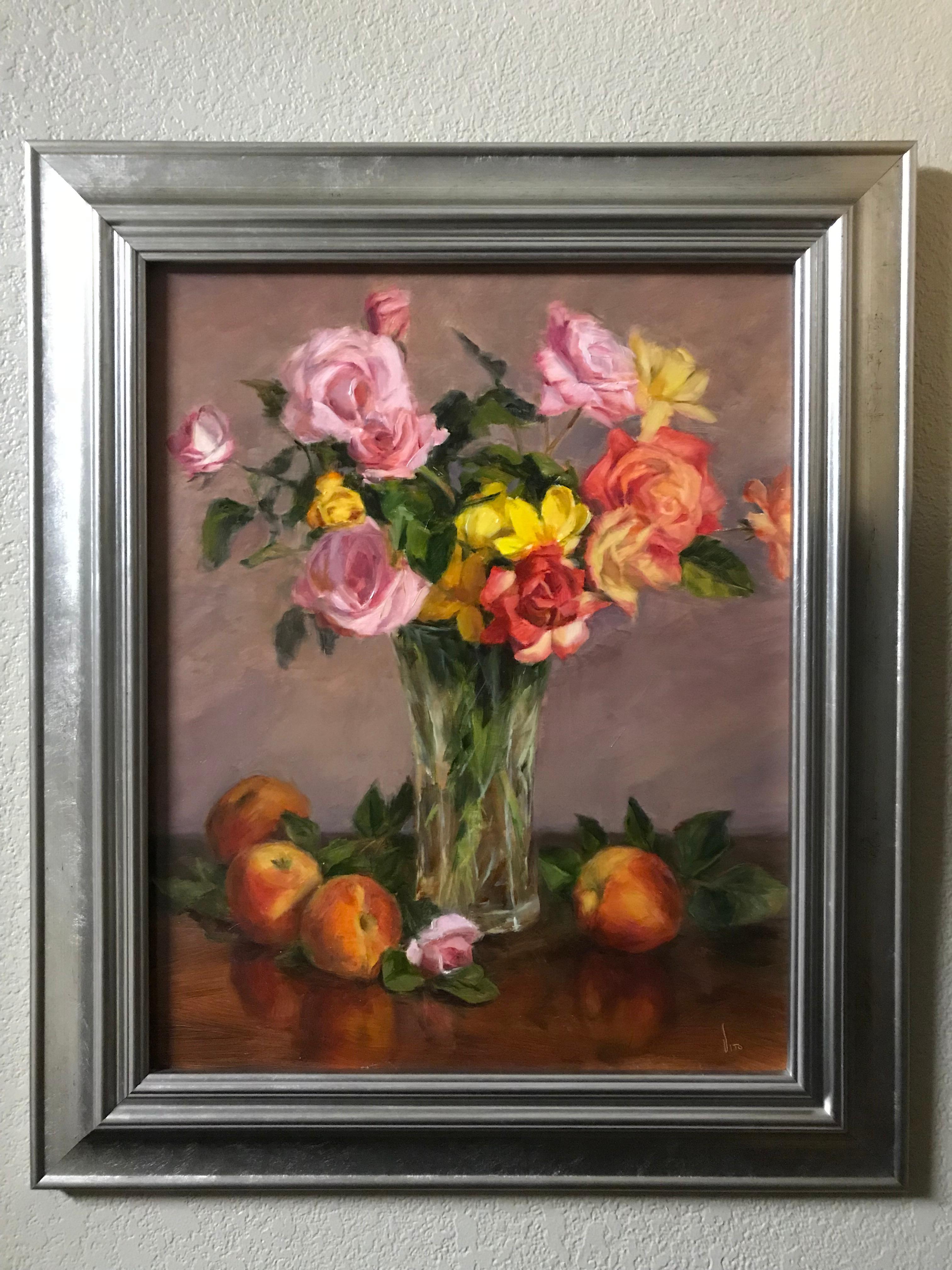 Teresa Vito Still-Life Painting - My Roses with Peaches