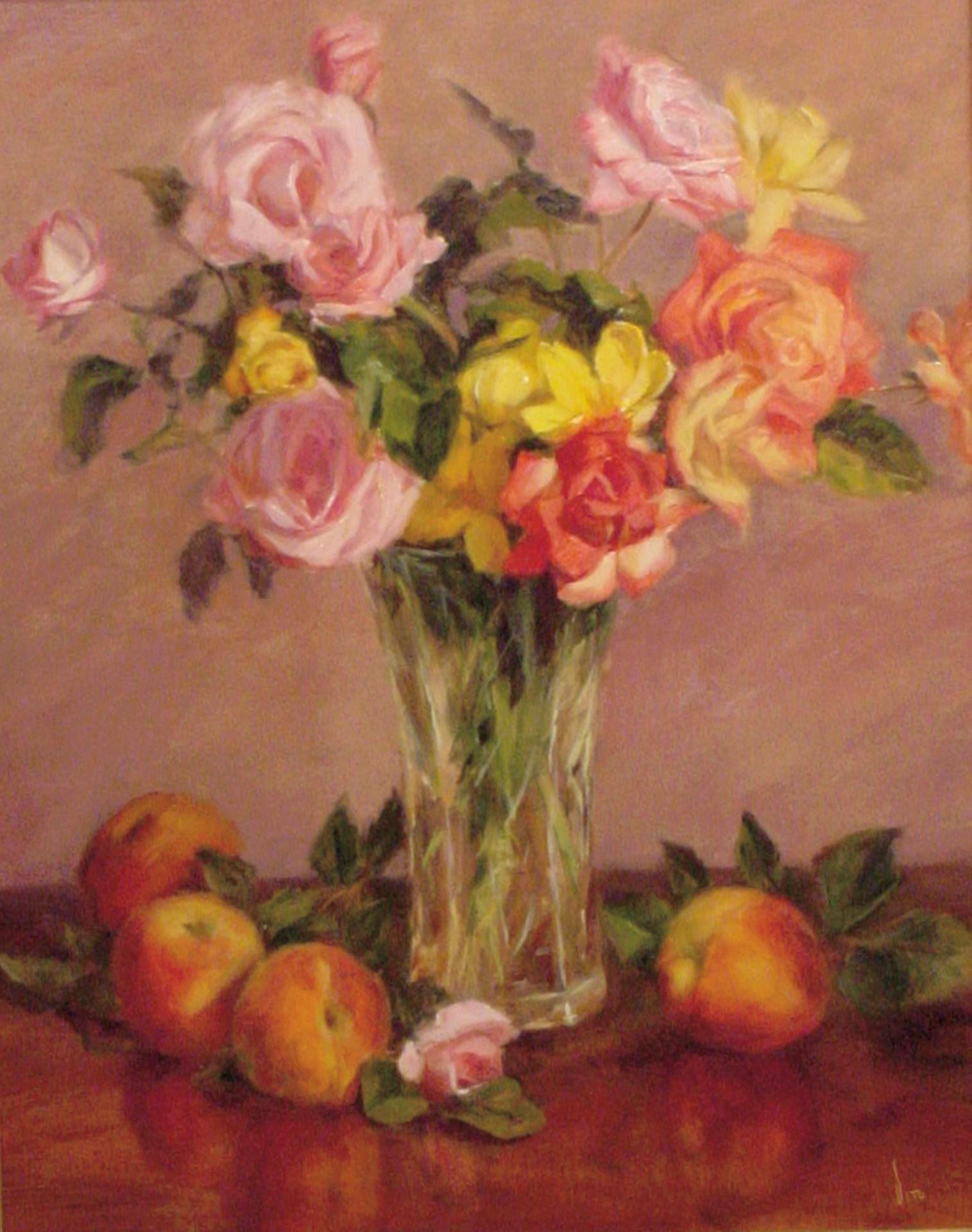 My Roses with Peaches - Painting by Teresa Vito