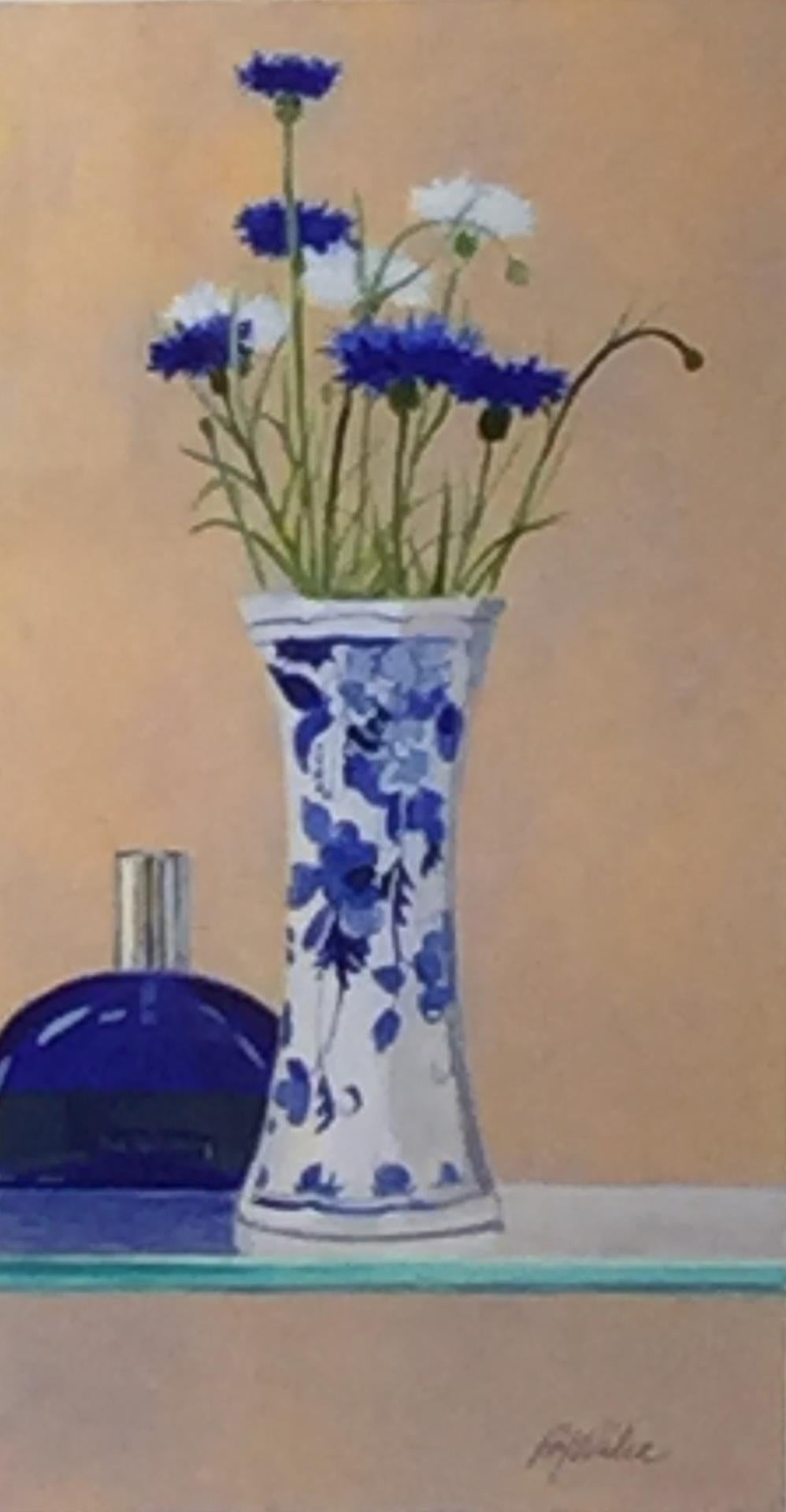 Azul Delph, pastel al óleo enmarcado, 32x26