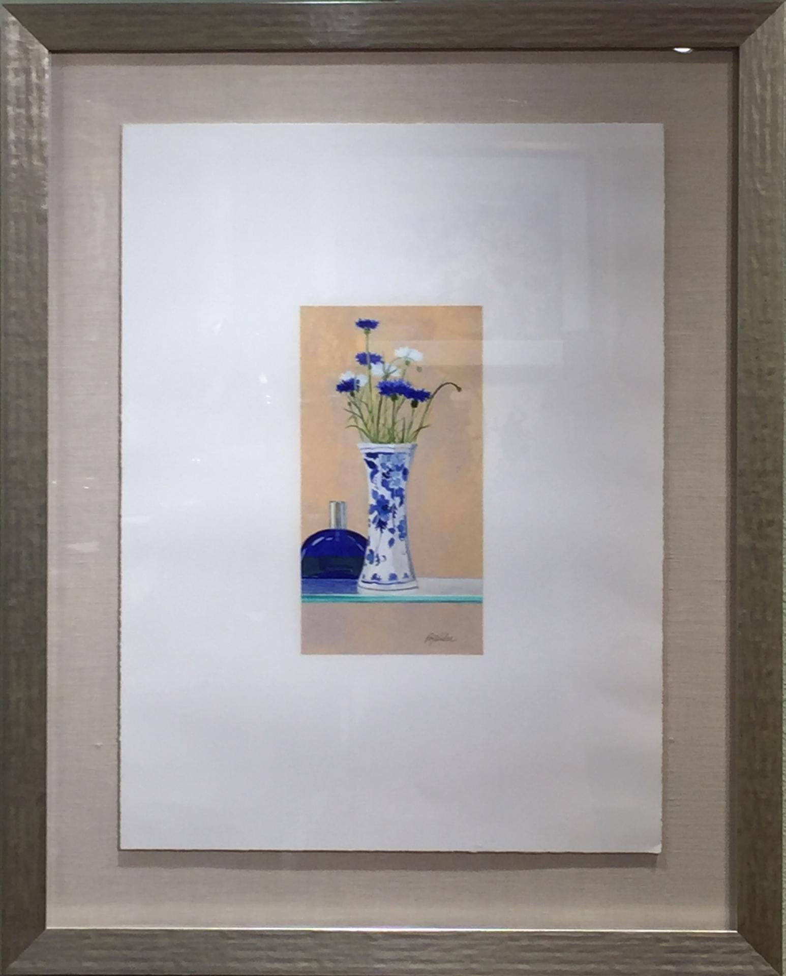 Azul Delph, pastel al óleo enmarcado, 32x26". - Painting de Roy Wilce