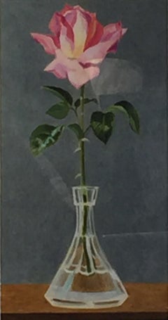 Pink Rose, 15x7" oil pastel, 32x26" framed