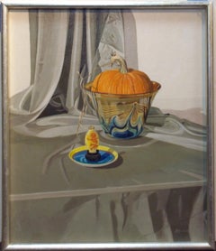 Pumpkin with Art Glass, framed oil painting 26x22"