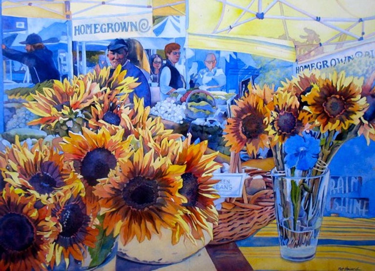 Sunflowers at the Market - Contemporary Painting by Pat Howard