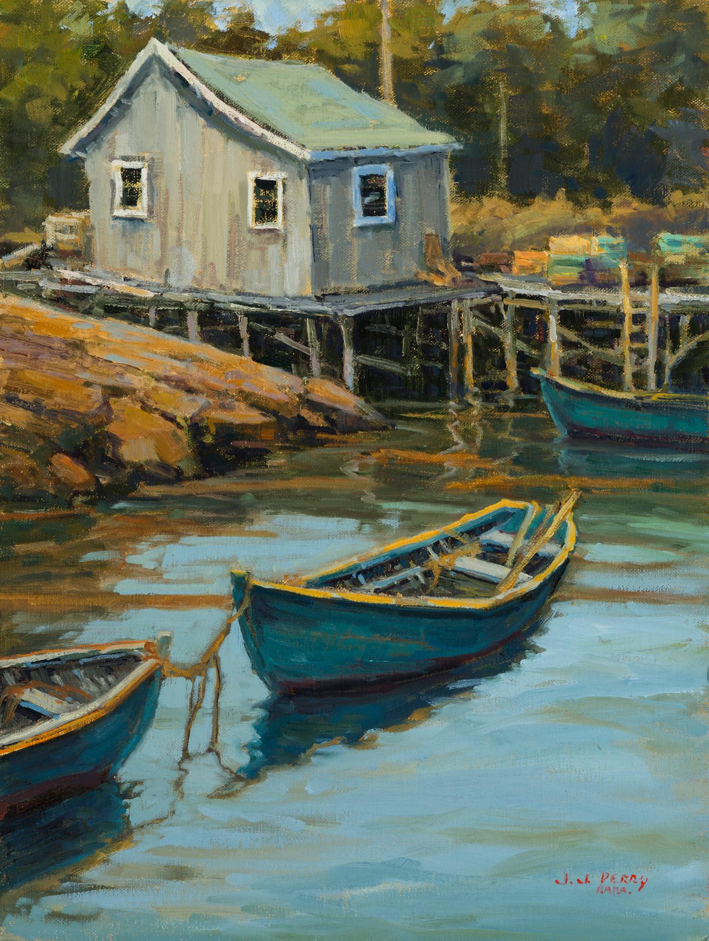 Harbor Scene - Painting by Jean Perry