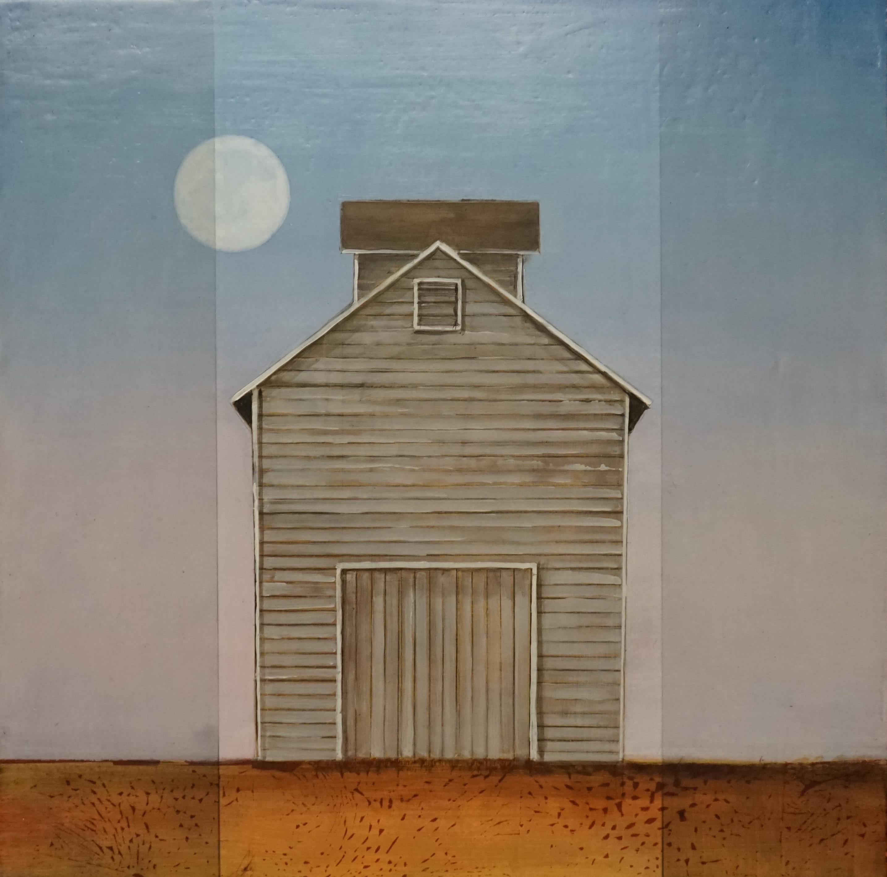 Corn Crib Study with Moon - Painting by Tal Walton