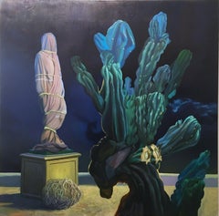 Statue, surrealist, figurative, landscape, oil on linen, 2019