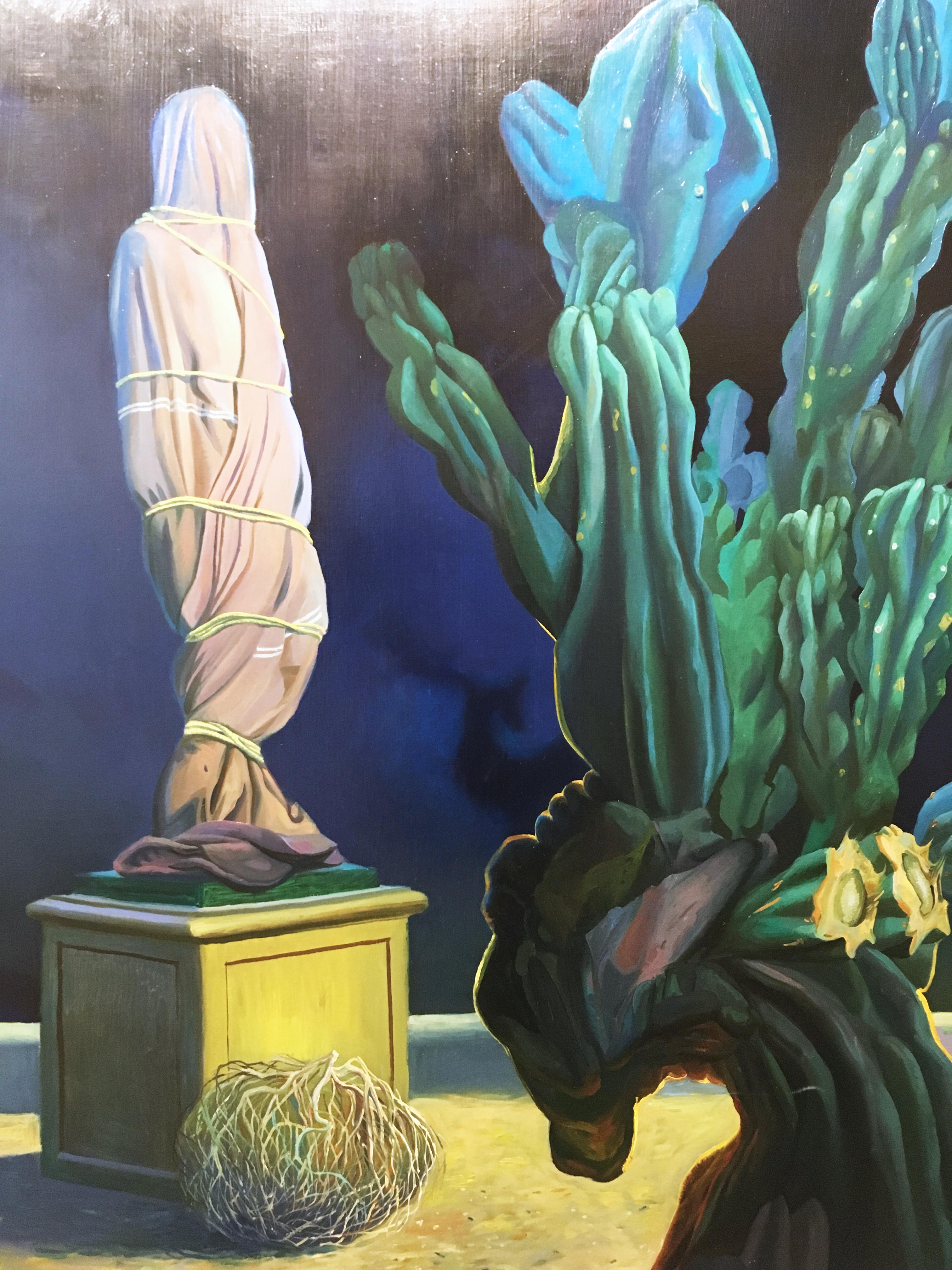 Statue, surrealistisch, figurativ, Landschaft, Öl auf Leinen, 2019 im Angebot 1