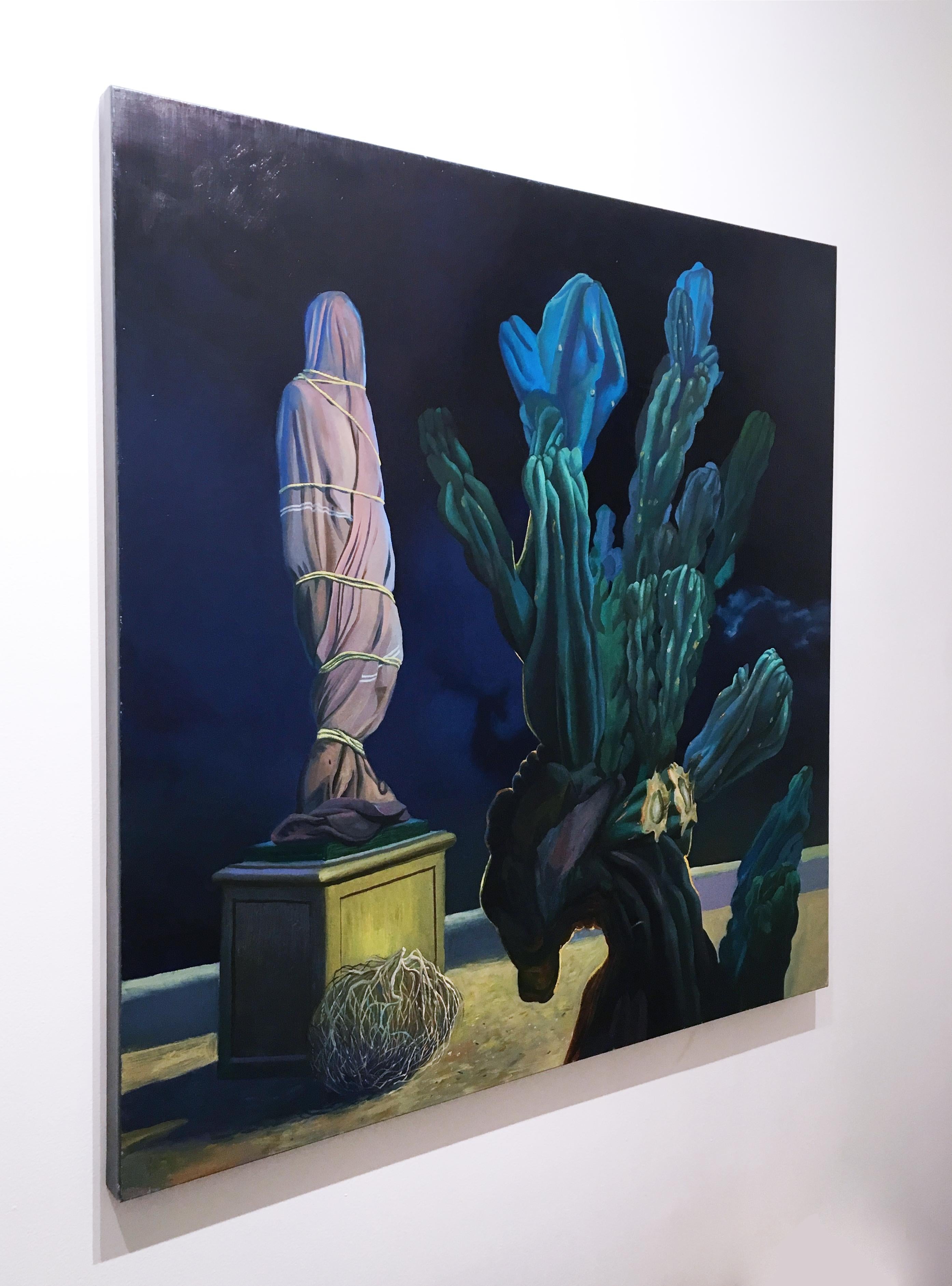 Statue, surrealistisch, figurativ, Landschaft, Öl auf Leinen, 2019 (Schwarz), Figurative Painting, von Thomas John Carlson