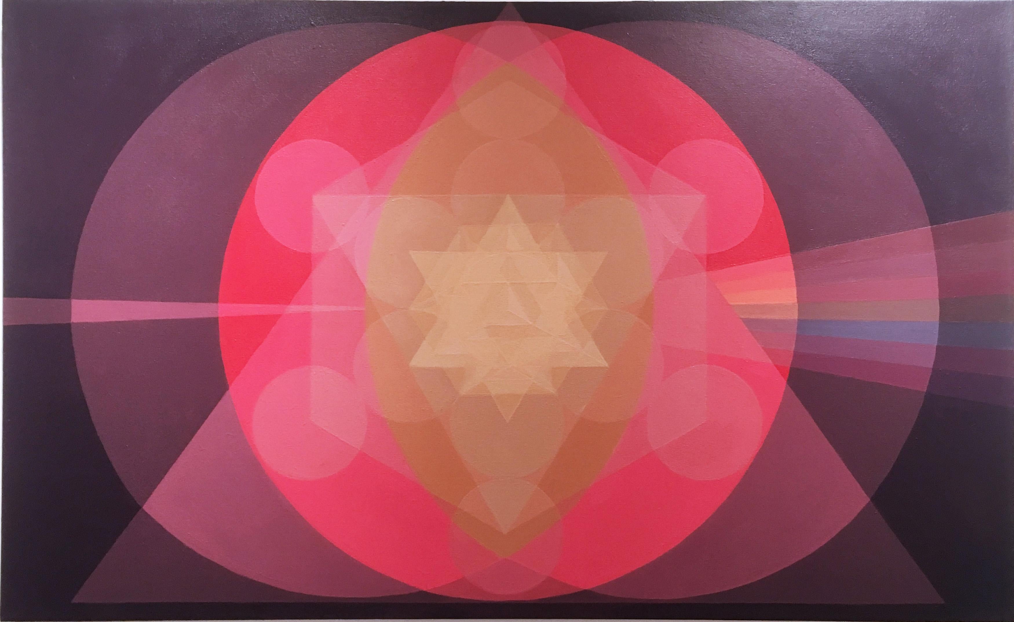 Sovereign Portal, 2020, pink, purple, sacred geometry, Vesica Pisces Womb, prism - Painting by Elizabeth Traina